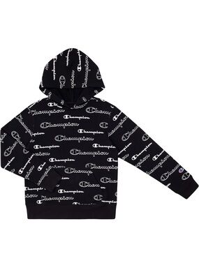 Champion Black Hoodie with White Logo Print